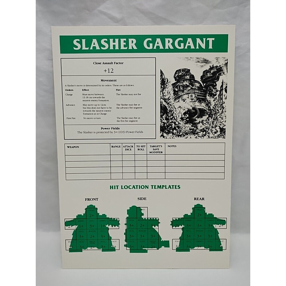 Games Workshop Slasher Gargant Hit Location Templates/ Damage Tables - Picture 1 of 10